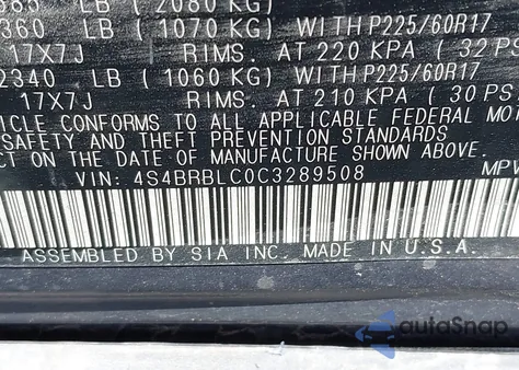 2012 Subaru Outback 2.5I Limited z USA, uszkodzony, nr VIN 4S4BRBLC0C3289508